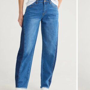NWT Flying Angel Two-Tone Frayed Hem Barrel Jeans - Size 1/25
